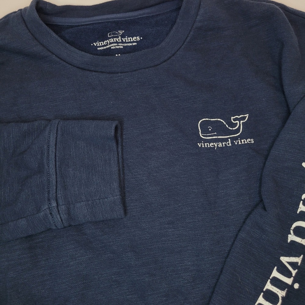 Vineyard Vines Sweatshirt Mens M Navy Blue Excellent Whale Logo Slub Pullover